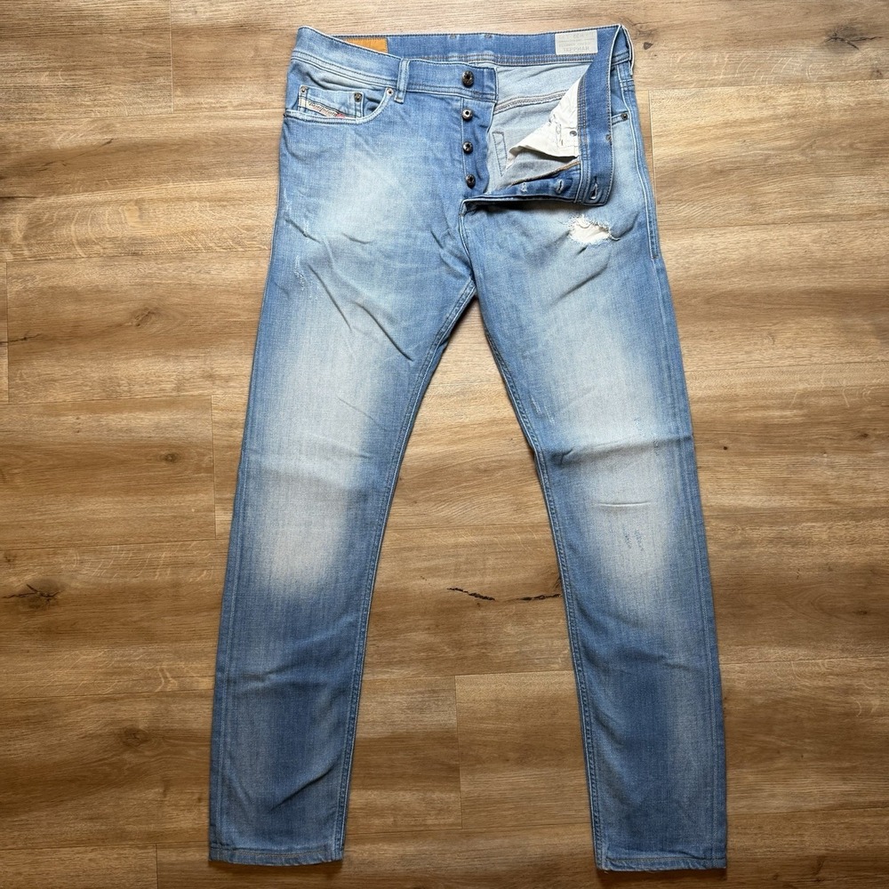 Diesel Tepphar Jeans Men 32x32 Blue Slim Carrot Stretch Light Wash Thrash 0854V